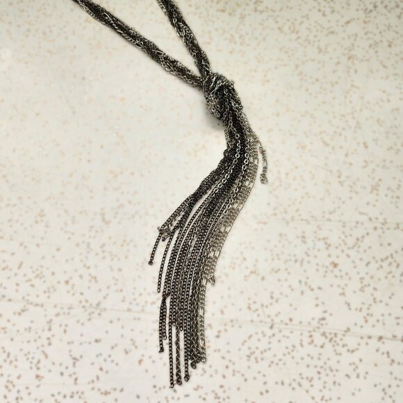 BFD Silver & Black Tones Multi Strand Chain Tassel Necklace - Picture 6 of 11